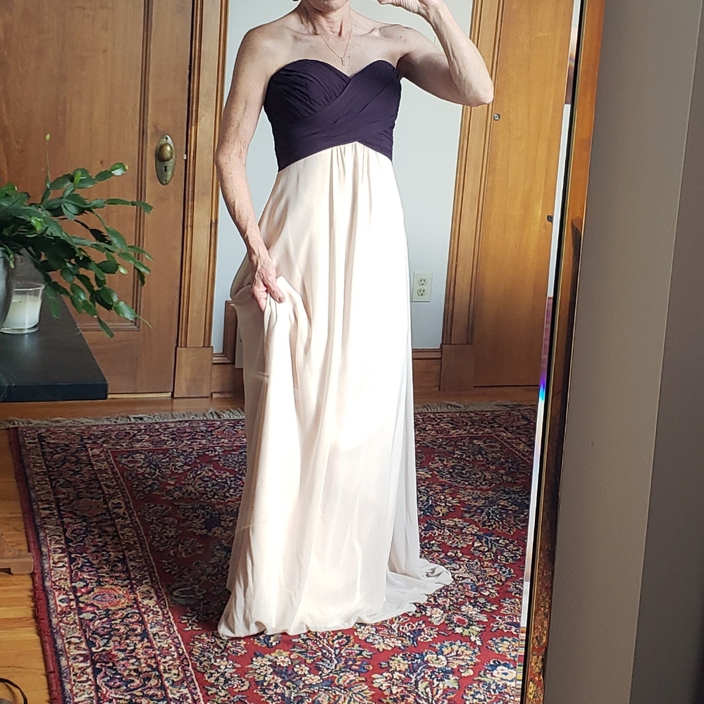 Strapless Formal Gown | Deep Eggplant & Linen Color | Size 8